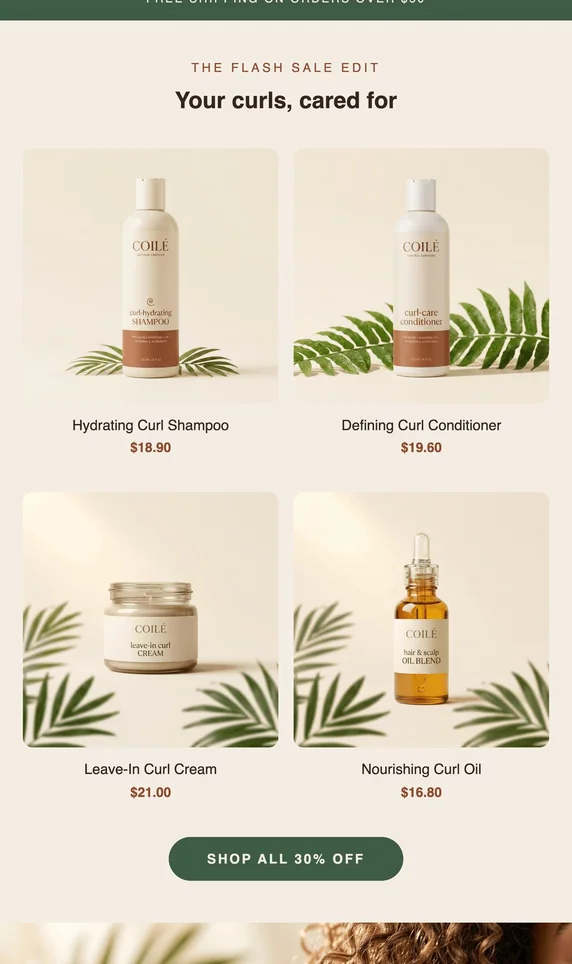 Product blocks selected by Nexie in the campaign preview