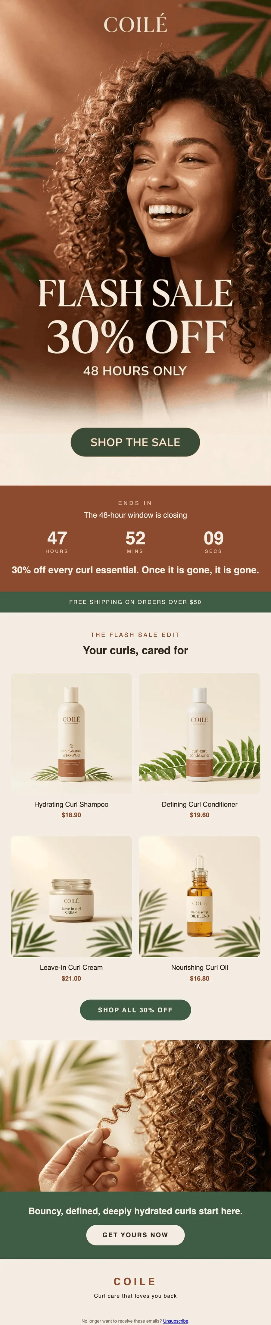 Coilé weekend email designed by Nexie