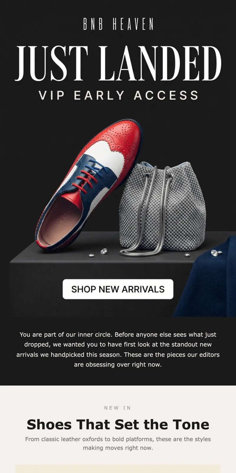 Footwear version of the collection launch email