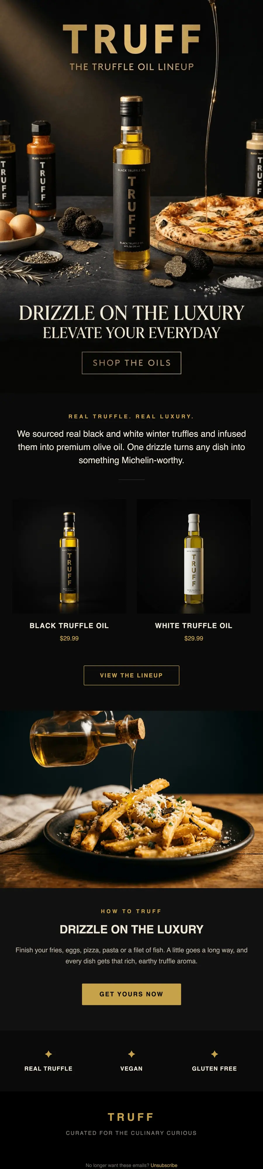 Full product lineup email designed by Nexie, from masthead to footer